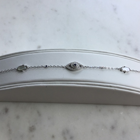 Sterling Silver CZ Evil Eye & MOP Hamsa Bracelet - Picture 8 of 13